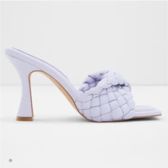 Aldo Women Mules PU Leather Lilac Braided Square Toe Slip-On 8.5 Kitten Heel - Picture 2 of 14